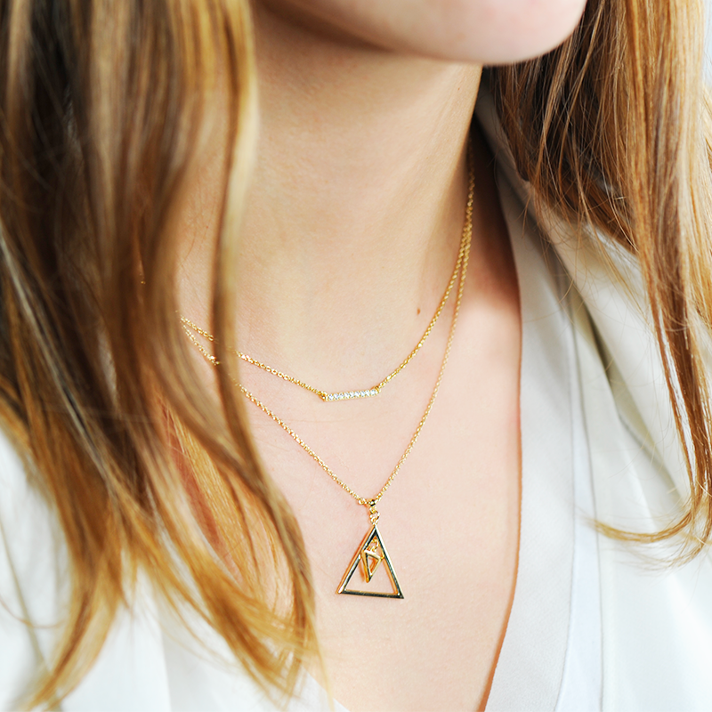 collier double chaine doré triangle